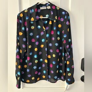Vintage Colorful Button Up Retro Blouse